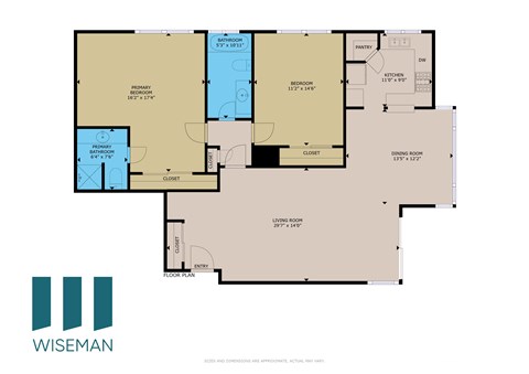 Floor plan for 2 beds, 2 baths